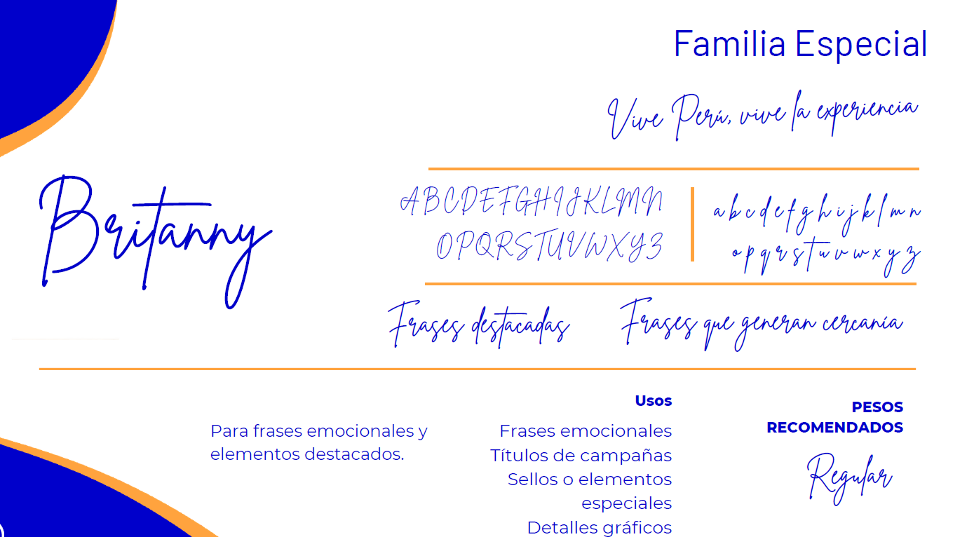 Vive Perú, vive la experiencia, escrito en tipografía Britanny