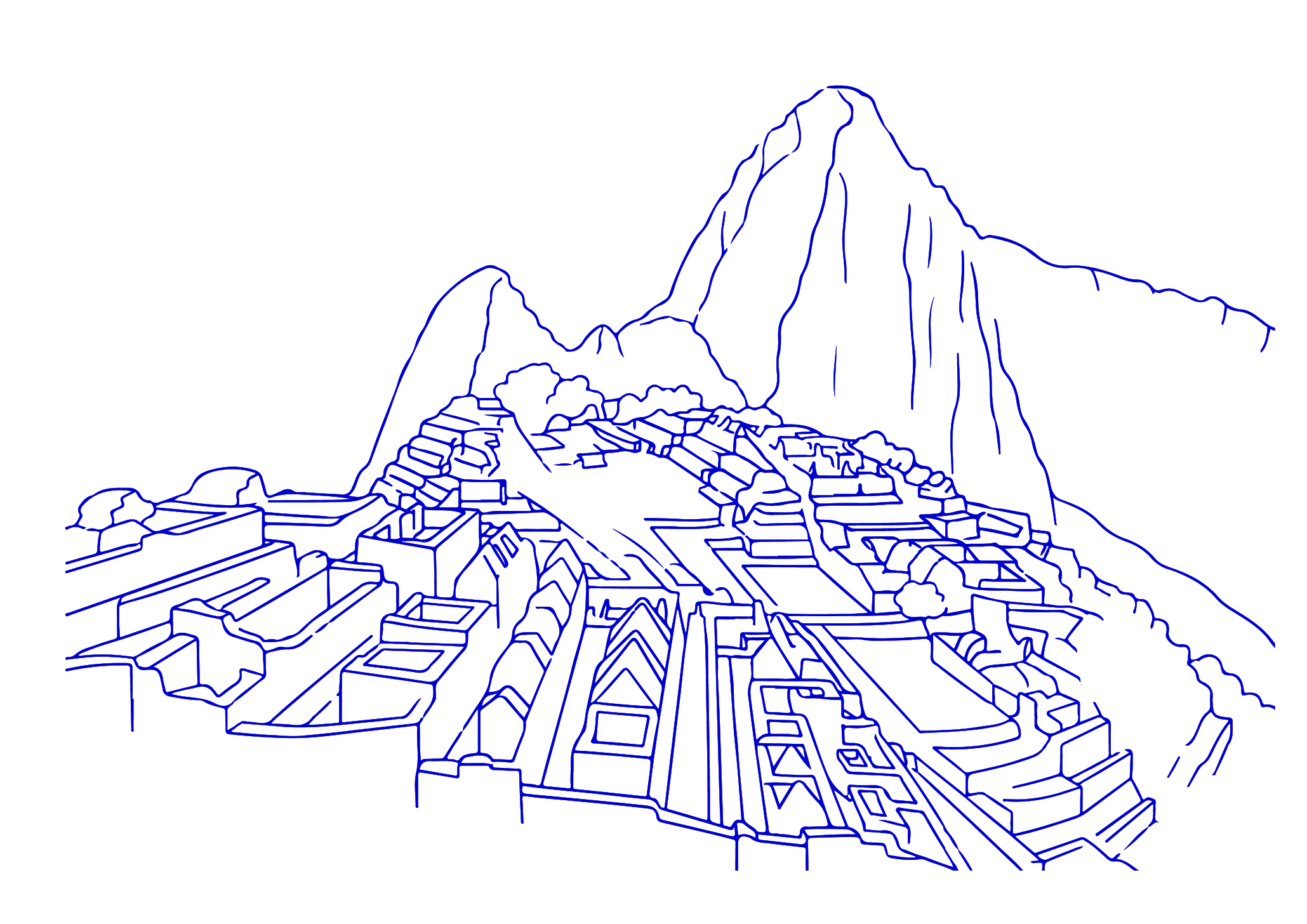 Ilustración lineal de Machu Picchu