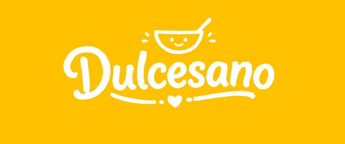 Logotipo de Dulcesano sobre fondo amarillo