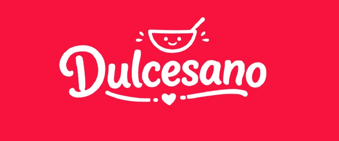 Logotipo de Dulcesano sobre fondo rojo
