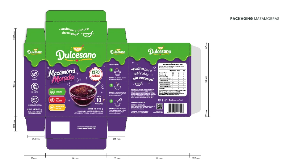 Diseño del empaque de mazamorra morada Dulcesano